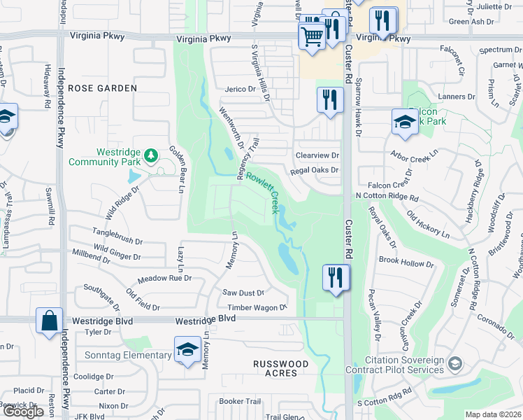 map of restaurants, bars, coffee shops, grocery stores, and more near 9401 National Pines Drive in McKinney