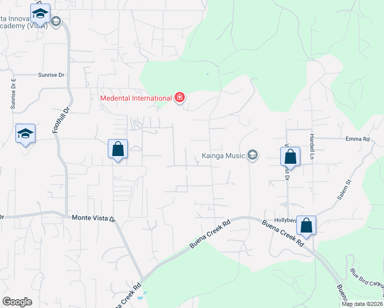 map of restaurants, bars, coffee shops, grocery stores, and more near 3056 Overhill Drive in Vista