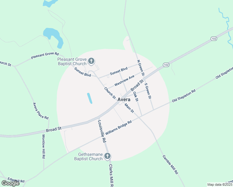 map of restaurants, bars, coffee shops, grocery stores, and more near 9474 Broad Street in Avera