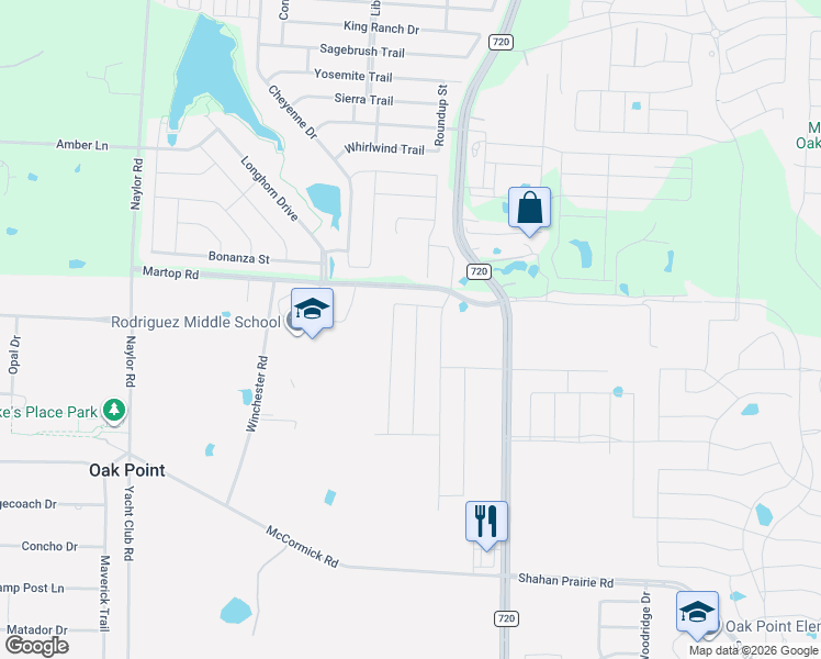 map of restaurants, bars, coffee shops, grocery stores, and more near 8836 Martop Road in Little Elm