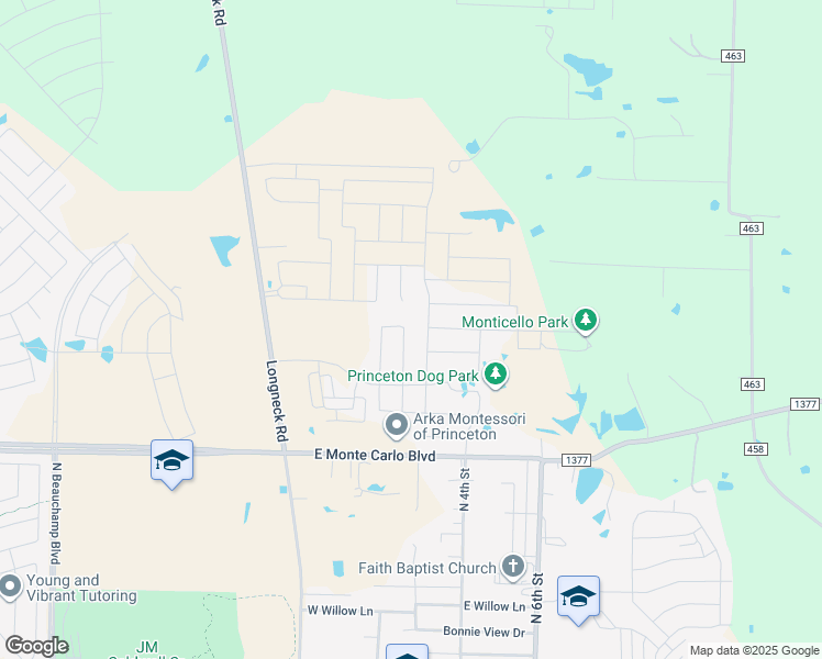 map of restaurants, bars, coffee shops, grocery stores, and more near 2188 Farm to Market Road 75 in Princeton