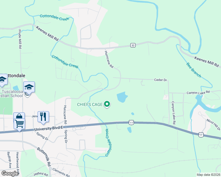 map of restaurants, bars, coffee shops, grocery stores, and more near 1520 Hurricane Road in Cottondale
