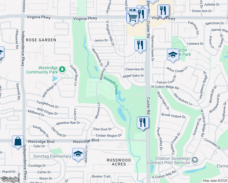 map of restaurants, bars, coffee shops, grocery stores, and more near 9401 National Pines Drive in McKinney