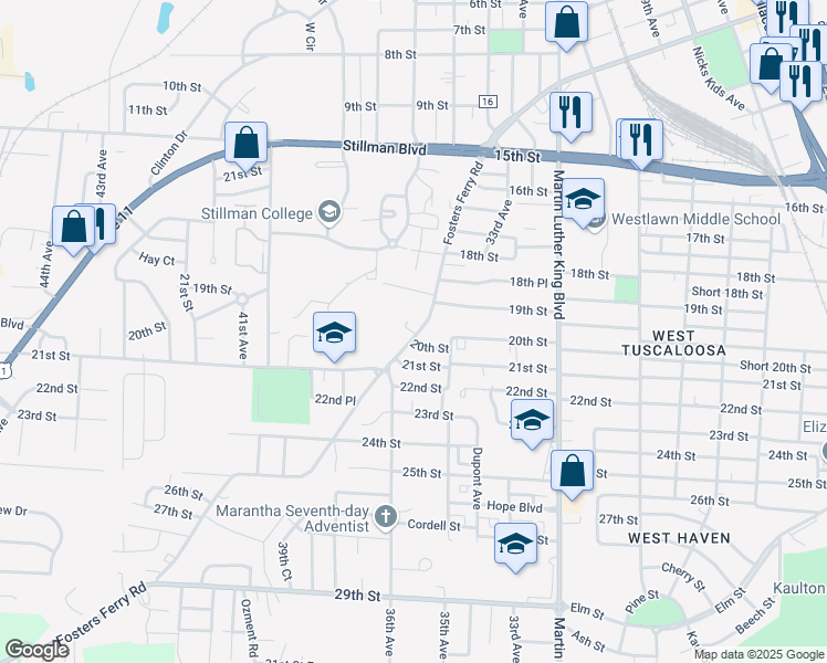 map of restaurants, bars, coffee shops, grocery stores, and more near 2002 Fosters Ferry Road in Tuscaloosa