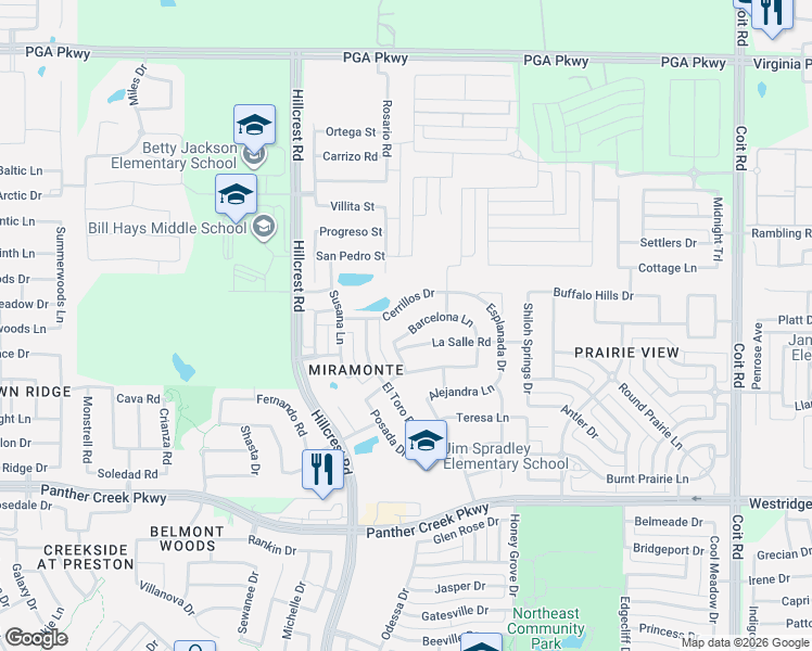 map of restaurants, bars, coffee shops, grocery stores, and more near 11255 Cerrillos Drive in Frisco