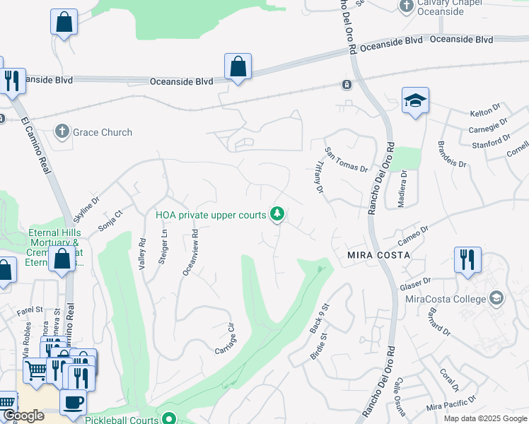 map of restaurants, bars, coffee shops, grocery stores, and more near 3356 Ironwood Place in Oceanside