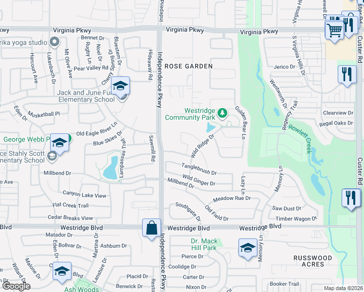 map of restaurants, bars, coffee shops, grocery stores, and more near 9909 Half Moon Drive in McKinney