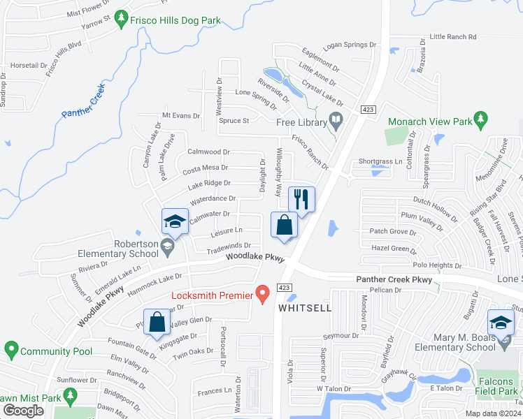 map of restaurants, bars, coffee shops, grocery stores, and more near 2729 Calmwater Drive in Little Elm