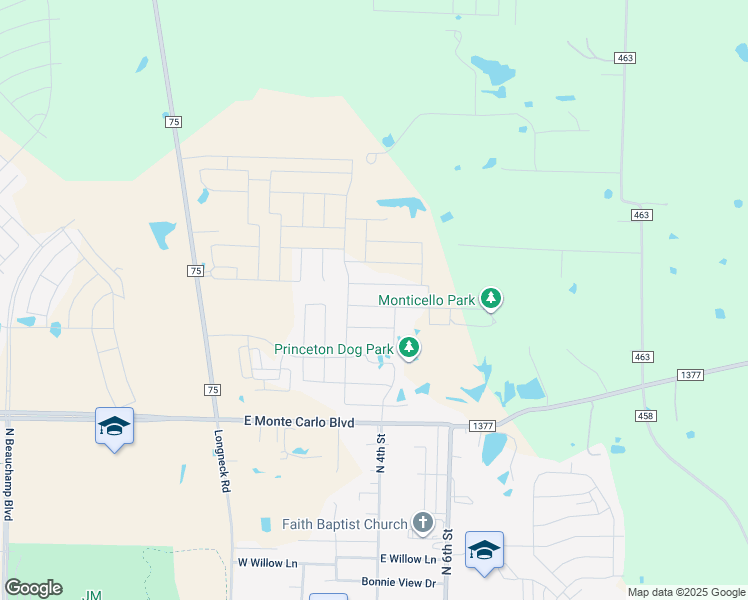 map of restaurants, bars, coffee shops, grocery stores, and more near 8432 Biggs Road in Princeton