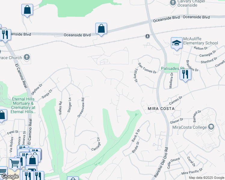 map of restaurants, bars, coffee shops, grocery stores, and more near 3356 Ironwood Place in Oceanside