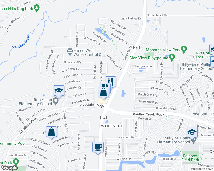 map of restaurants, bars, coffee shops, grocery stores, and more near 14716 Sawmill Drive in Little Elm