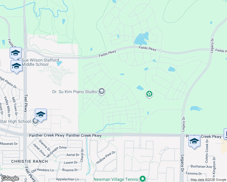 map of restaurants, bars, coffee shops, grocery stores, and more near Teel Parkway in Frisco