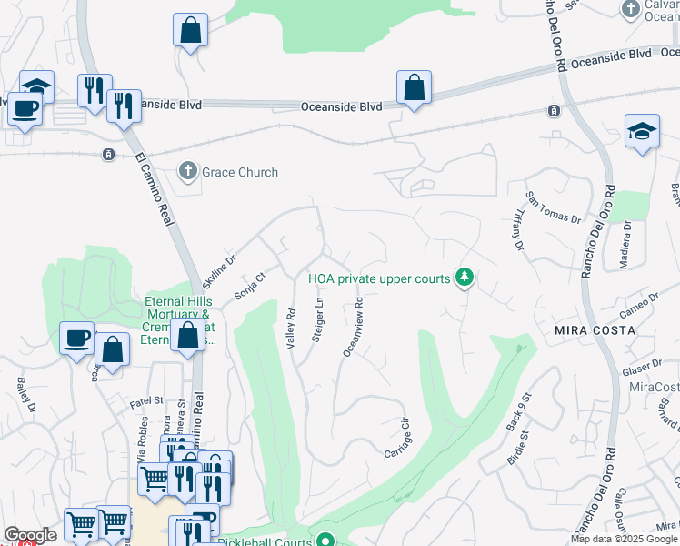 map of restaurants, bars, coffee shops, grocery stores, and more near 2025 Oceanview Road in Oceanside