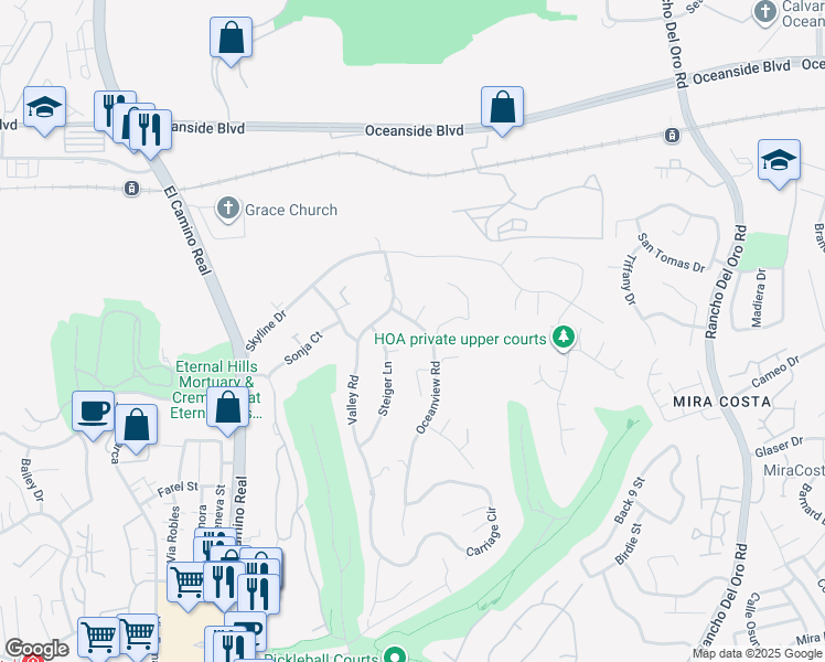 map of restaurants, bars, coffee shops, grocery stores, and more near 2025 Oceanview Road in Oceanside