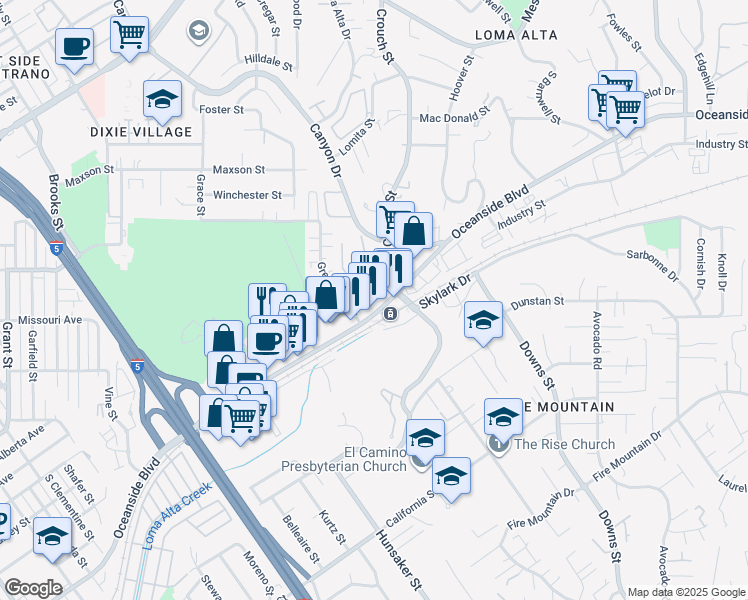 map of restaurants, bars, coffee shops, grocery stores, and more near in Oceanside