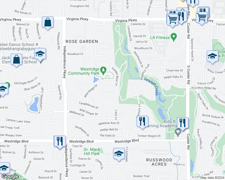 map of restaurants, bars, coffee shops, grocery stores, and more near 9508 Palm Valley Drive in McKinney