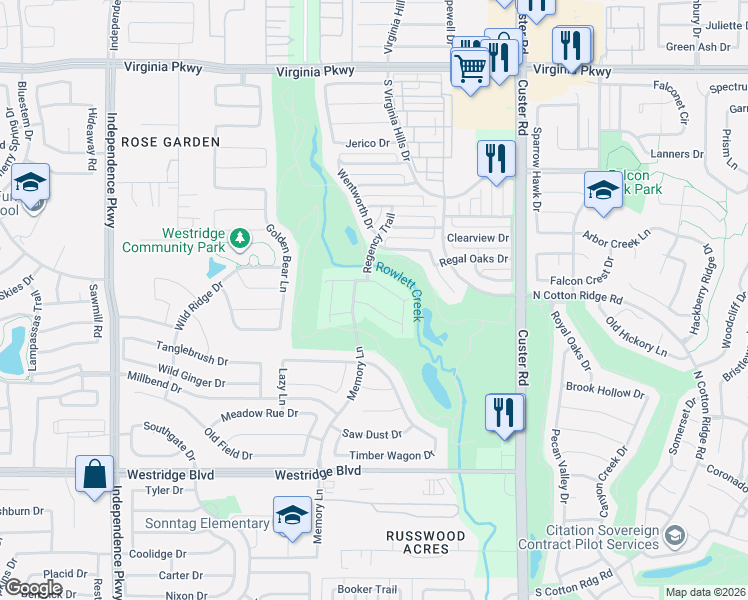map of restaurants, bars, coffee shops, grocery stores, and more near 9511 Deerhurst Place in McKinney