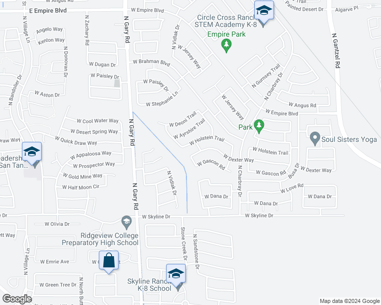 map of restaurants, bars, coffee shops, grocery stores, and more near 1004 West Dexter Way in San Tan Valley