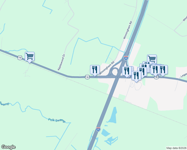 map of restaurants, bars, coffee shops, grocery stores, and more near 6156 Badham Drive in Reevesville