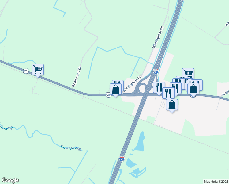 map of restaurants, bars, coffee shops, grocery stores, and more near 6156 Badham Drive in Reevesville