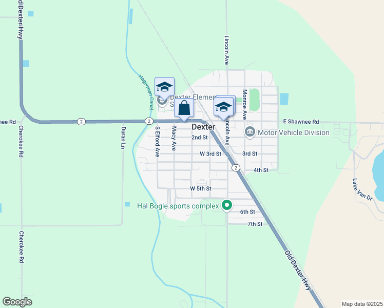 map of restaurants, bars, coffee shops, grocery stores, and more near Edwin Avenue in Dexter
