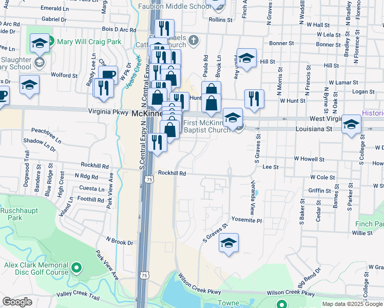 map of restaurants, bars, coffee shops, grocery stores, and more near 541 Wilson Creek Boulevard in McKinney