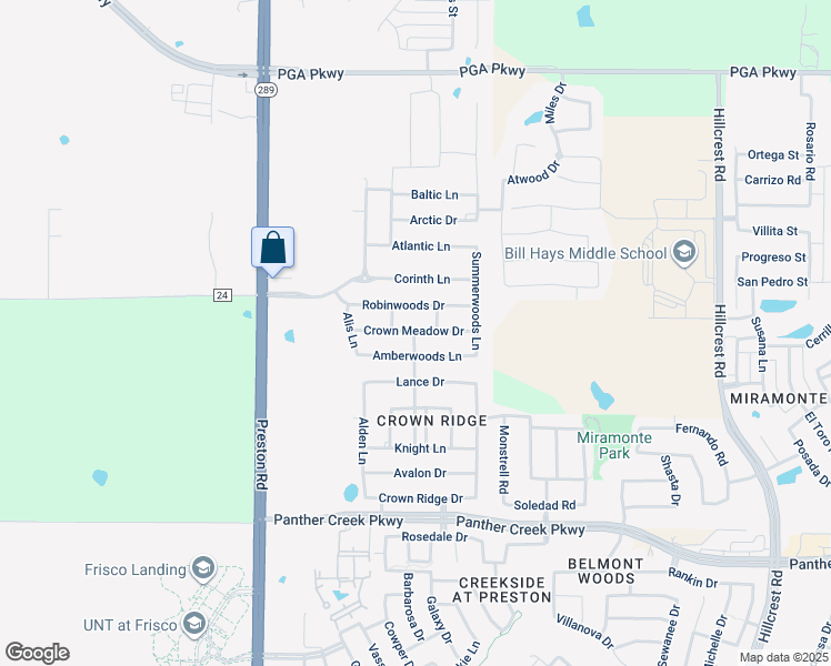 map of restaurants, bars, coffee shops, grocery stores, and more near 9688 Crown Meadow Drive in Frisco
