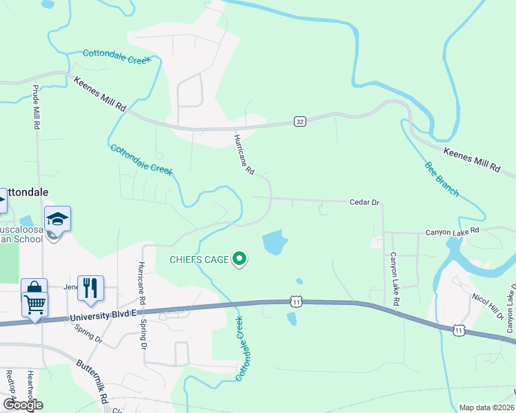 map of restaurants, bars, coffee shops, grocery stores, and more near 1520 Hurricane Road in Cottondale