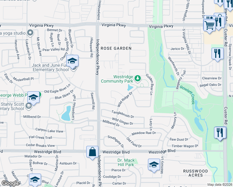 map of restaurants, bars, coffee shops, grocery stores, and more near 9909 Half Moon Drive in McKinney