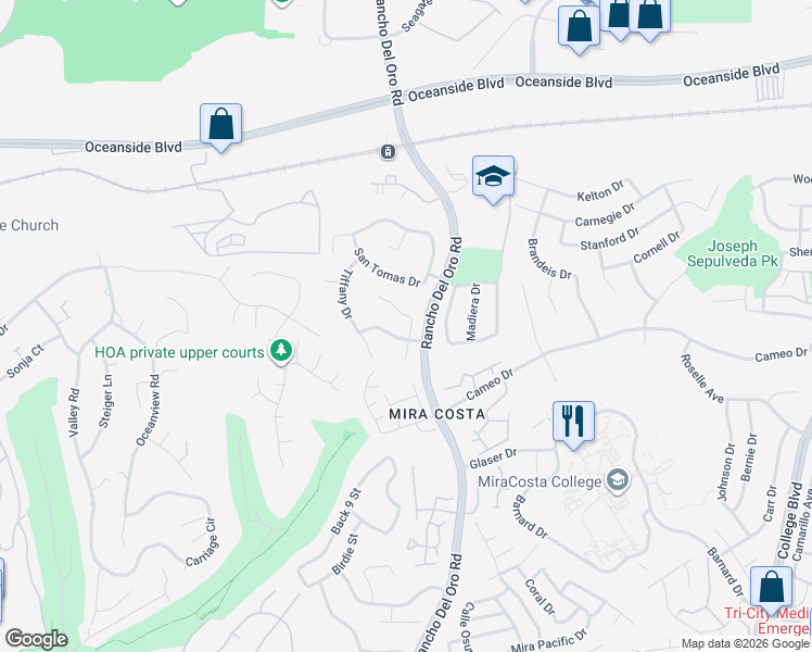 map of restaurants, bars, coffee shops, grocery stores, and more near 2091 Wedgewood Drive in Oceanside