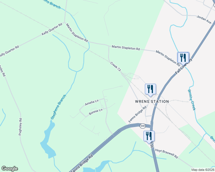 map of restaurants, bars, coffee shops, grocery stores, and more near 1035 Shaunee Lane in Wrens