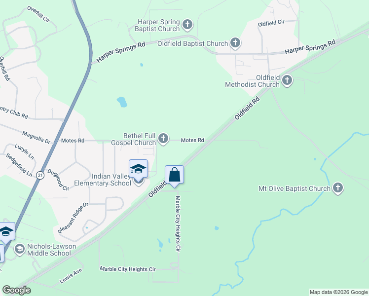 map of restaurants, bars, coffee shops, grocery stores, and more near 2323 Motes Road in Sylacauga