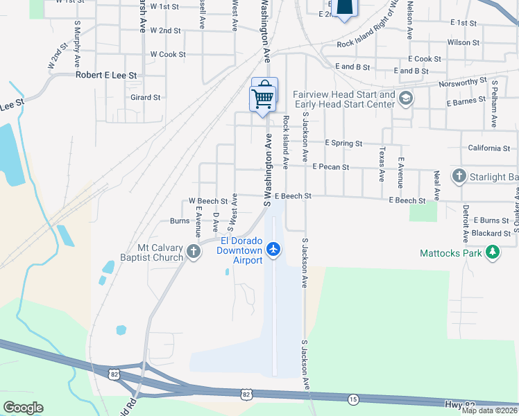 map of restaurants, bars, coffee shops, grocery stores, and more near 111 West McKinney Street in El Dorado