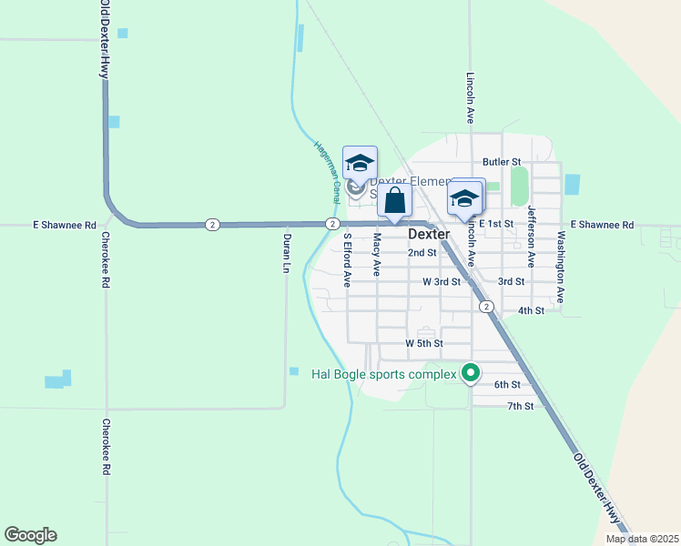 map of restaurants, bars, coffee shops, grocery stores, and more near 112 South Elford Avenue in Dexter