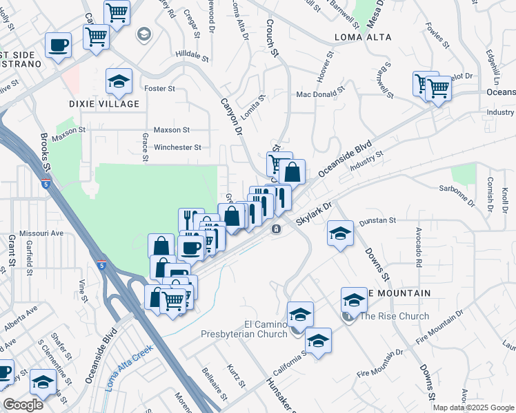 map of restaurants, bars, coffee shops, grocery stores, and more near 1990 Apple Street in Oceanside
