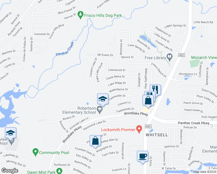 map of restaurants, bars, coffee shops, grocery stores, and more near 2640 Lake Ridge Drive in Little Elm
