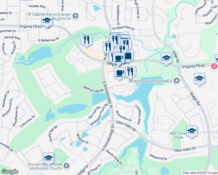 map of restaurants, bars, coffee shops, grocery stores, and more near 6961 Mediterranean Drive in McKinney