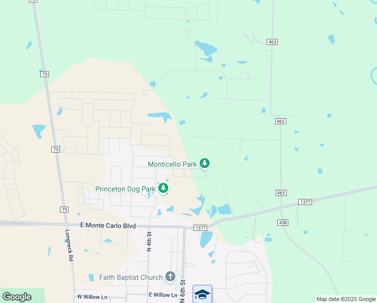 map of restaurants, bars, coffee shops, grocery stores, and more near 8432 Biggs Road in Princeton