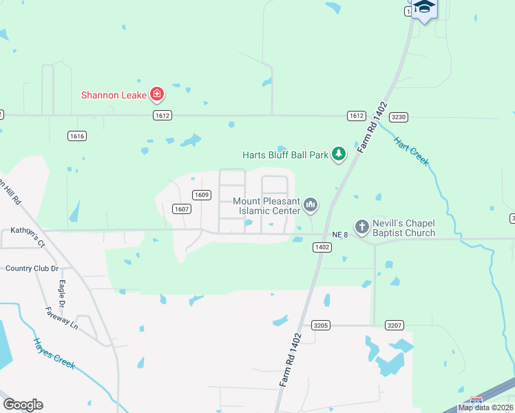 map of restaurants, bars, coffee shops, grocery stores, and more near 2713 County Road 1603 in Mount Pleasant