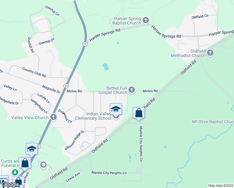 map of restaurants, bars, coffee shops, grocery stores, and more near 13 Westchester Lane in Sylacauga