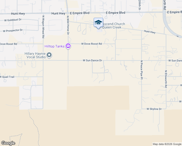 map of restaurants, bars, coffee shops, grocery stores, and more near 7683 West Sun Dance Drive in Queen Creek