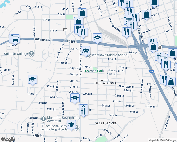 map of restaurants, bars, coffee shops, grocery stores, and more near 3109 Dragons Lane in Tuscaloosa