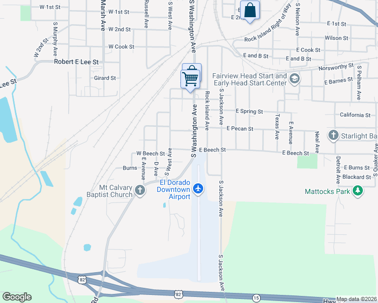 map of restaurants, bars, coffee shops, grocery stores, and more near 111 West McKinney Street in El Dorado