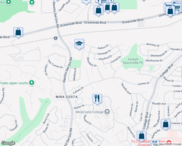 map of restaurants, bars, coffee shops, grocery stores, and more near 2859 Rutgers Place in Oceanside