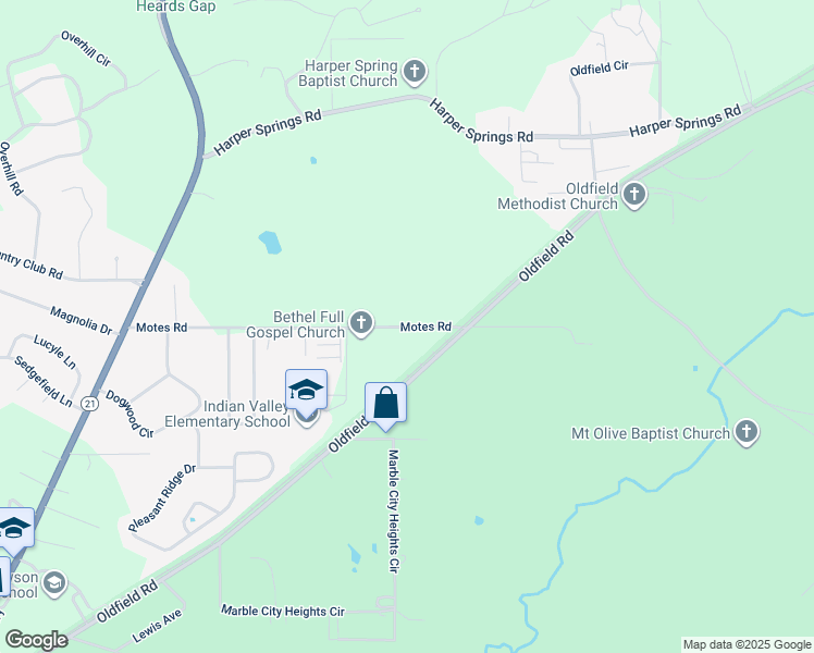 map of restaurants, bars, coffee shops, grocery stores, and more near 2323 Motes Road in Sylacauga