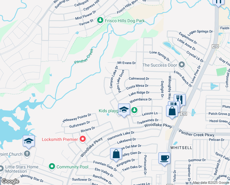 map of restaurants, bars, coffee shops, grocery stores, and more near 3400 Palm Lake Drive in Little Elm