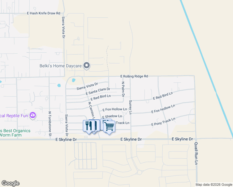 map of restaurants, bars, coffee shops, grocery stores, and more near 5722 East Red Bird Lane in San Tan Valley