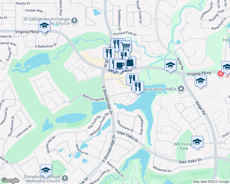 map of restaurants, bars, coffee shops, grocery stores, and more near 6910 Mediterranean Drive in McKinney