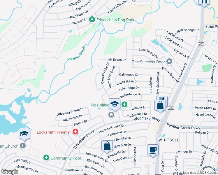 map of restaurants, bars, coffee shops, grocery stores, and more near 3400 Palm Lake Drive in Little Elm
