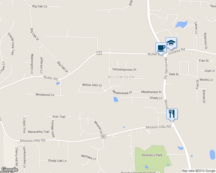 map of restaurants, bars, coffee shops, grocery stores, and more near 304 Meadowlark Place in Alabaster